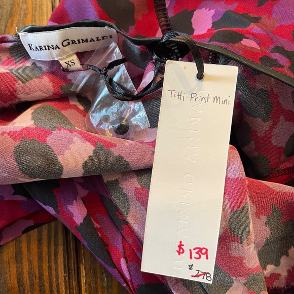 Karina Grimaldi Titti Print Mini Leather Trim Dress NWT XS - Picture 6 of 7